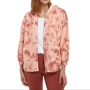 New Directions Front Zip Hooded Tie Dye Jacket Peach Size Small